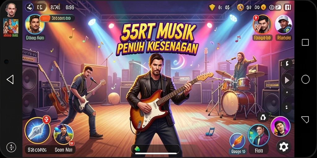 Tampilan gameplay interaktif di 55RT dengan musik yang seru.