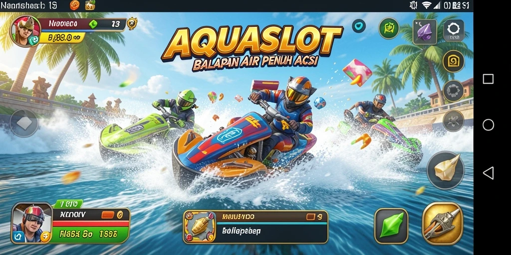 Tampilan menarik dari gameplay balapan air dalam AQUASLOT.