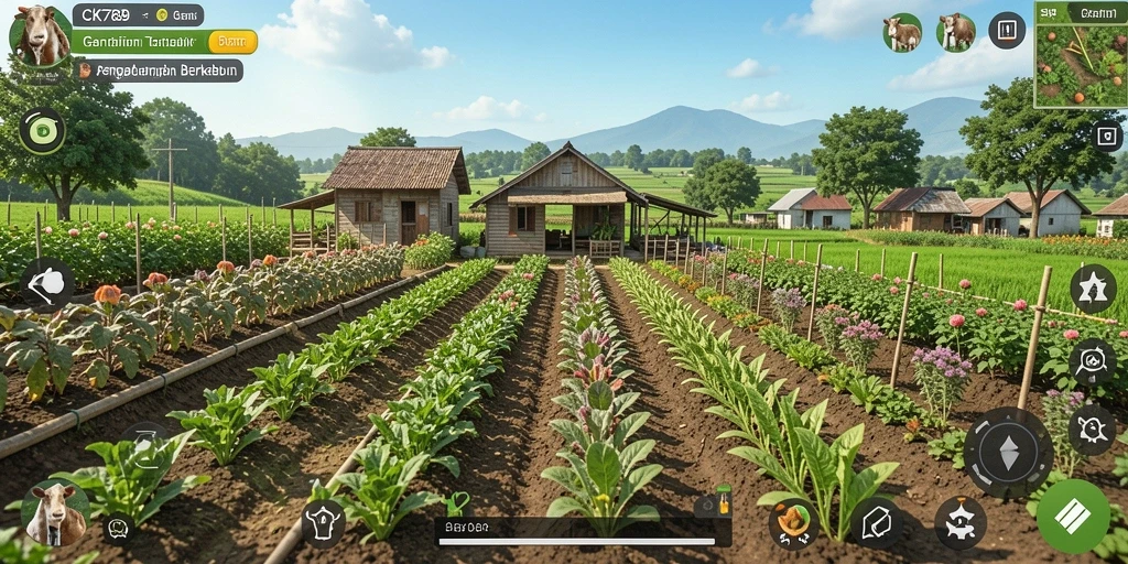 Tampilan gameplay CK789 dengan aktivitas pertanian yang seru dan interaktif.
