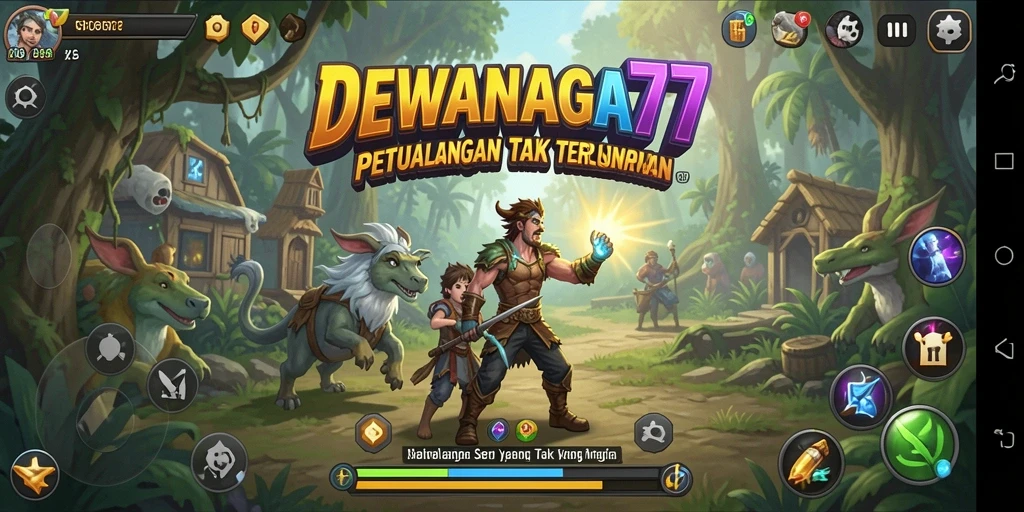 Tangkapan layar menunjukkan karakter utama dalam misi petualangan di DEWANAGA77.