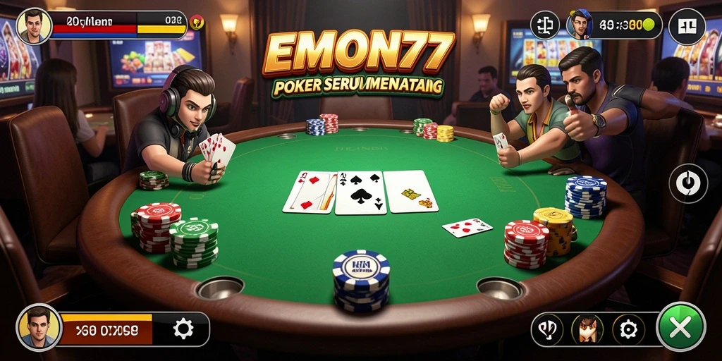 Tampilan gameplay Poker yang seru dan menantang di EMON77.