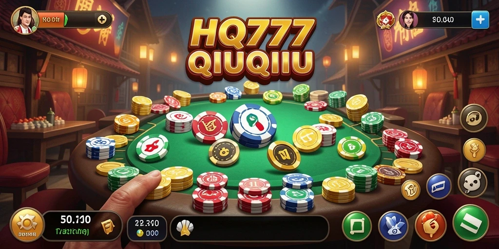 Tampilan gameplay seru di HQ777 dengan suasana permainan QiuQiu.
