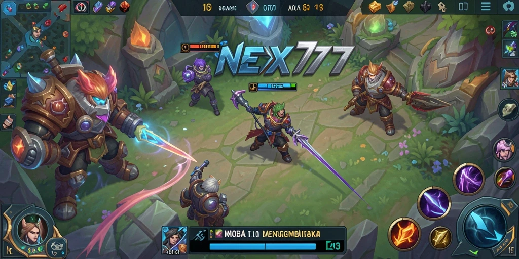 Tangkapan layar NEX777 menampilkan aksi seru di arena MOBA.