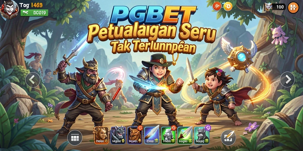 Screenshot utama PGBET menampilkan aksi petualangan seru dan lingkungan yang kaya.