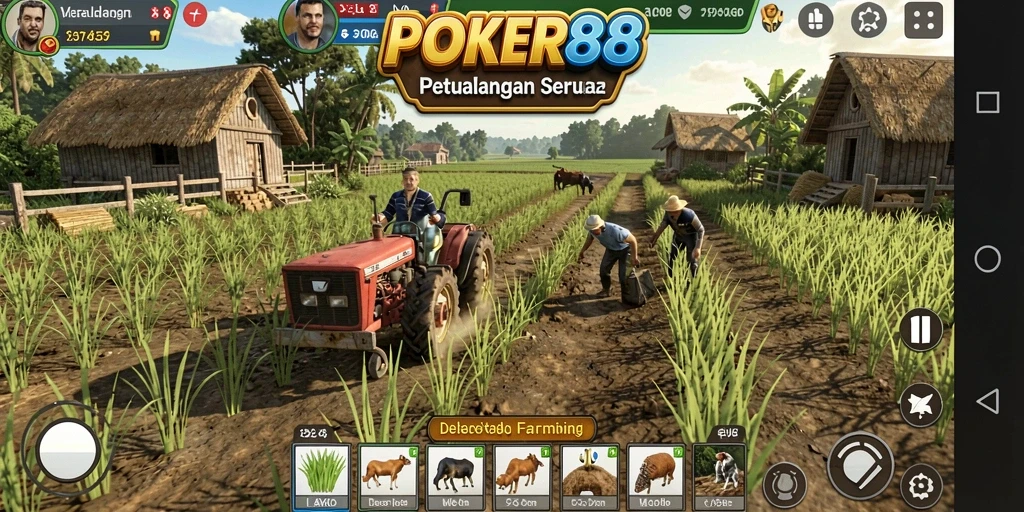 Screenshot POKER88 menampilkan kebun yang subur dan penuh warna.