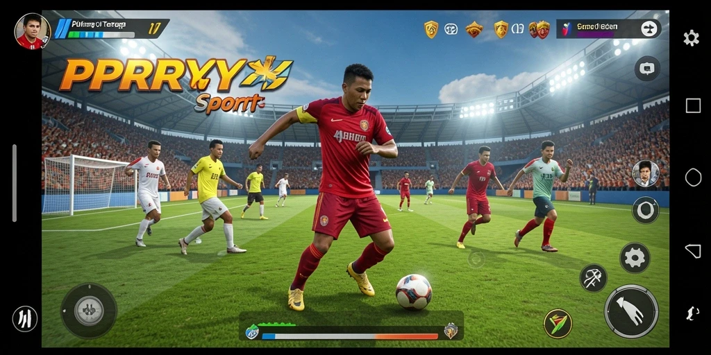 Screenshot menunjukkan aksi seru dalam gameplay PPRRYY di arena olahraga.