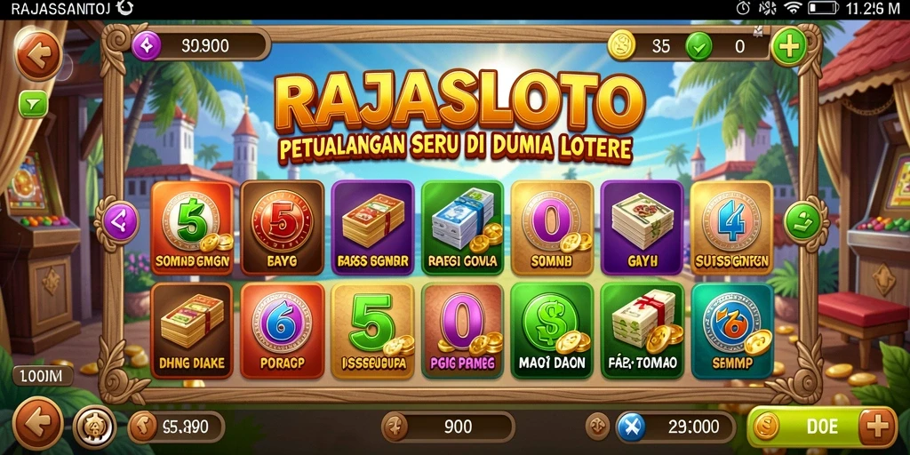 Tampilan gameplay RAJASLOTO yang menampilkan petualangan seru dalam dunia lotere.