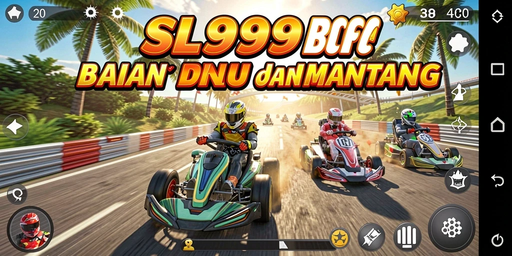 Tampilan aksi balapan mendebarkan dalam SL999 dengan mobil yang melaju kencang.
