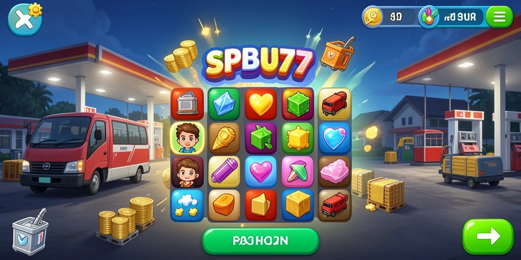 Gameplay SPBU77 yang penuh warna dan seru.