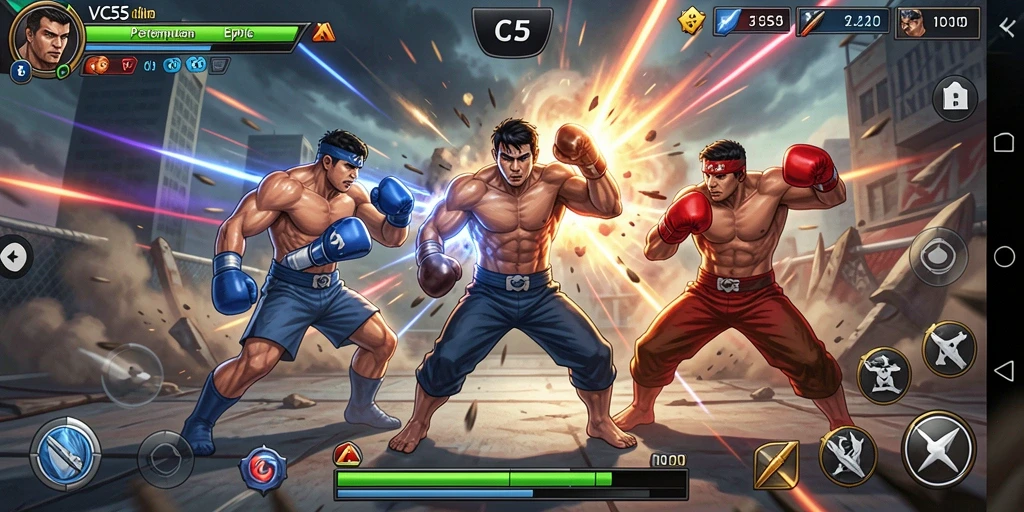 Tampilan gameplay VC55 yang intens dan seru saat bertarung.