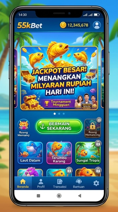 Tangkapan layar aplikasi 55kbet menampilkan antarmuka yang modern.
